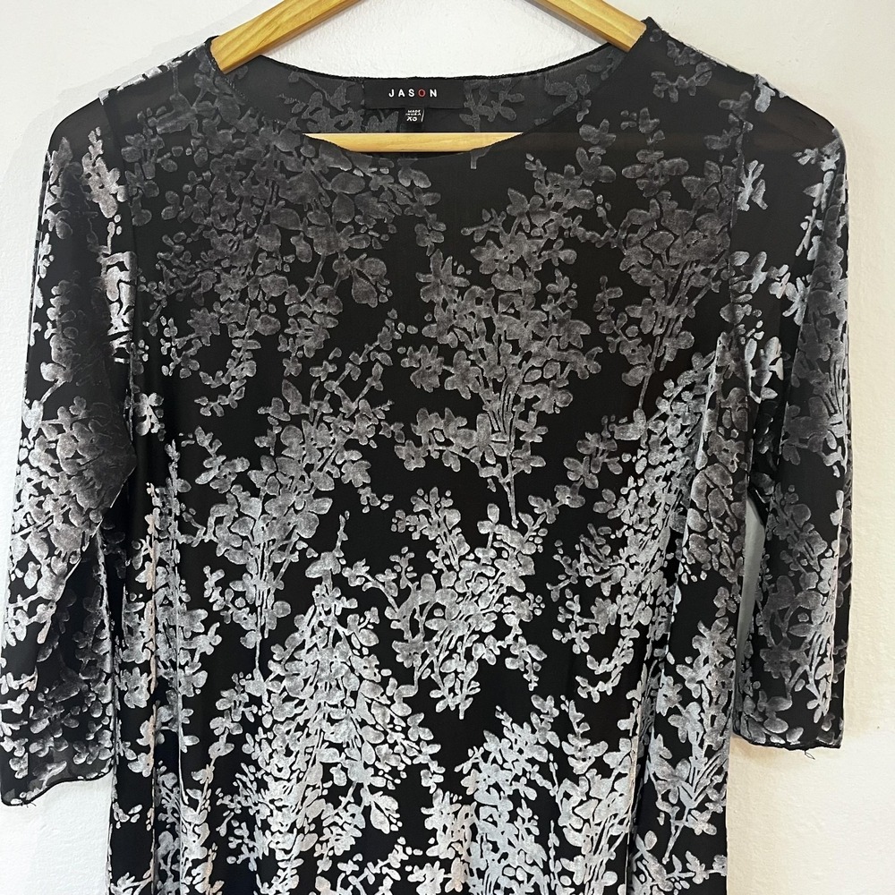 Jason Velvet Burnout Womens XS Silver Floral Tunic Asymmetrical Fairy Whimsigoth - Picture 3 of 12